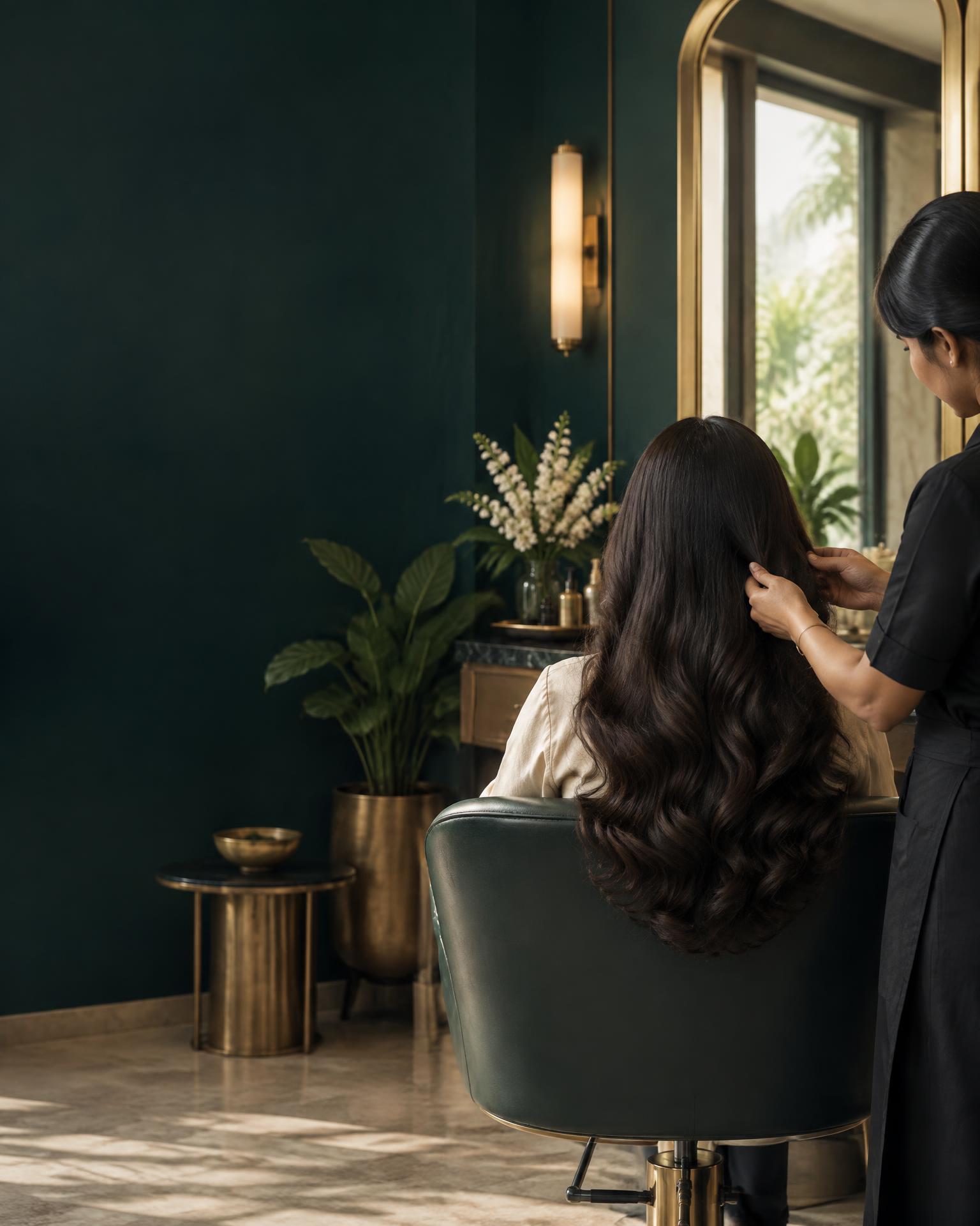 A stylist creating soft waves at a luxury salon
